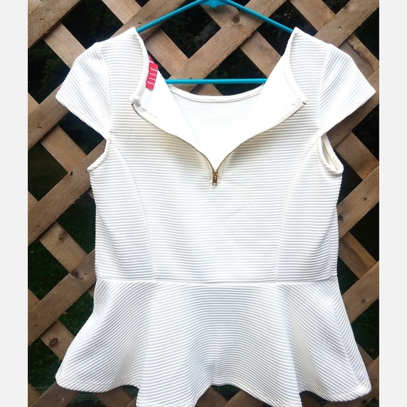 HP - Textured Cap Sleeve Peplum Top Blouse Shirt - Picture 5 of 7